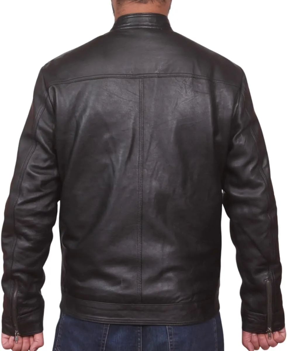 100% Genuine Soft Sheepskin Leather Jackets for Men, Motorcycle Jacket Mens Winter Jacket, Windproof Mens Coat