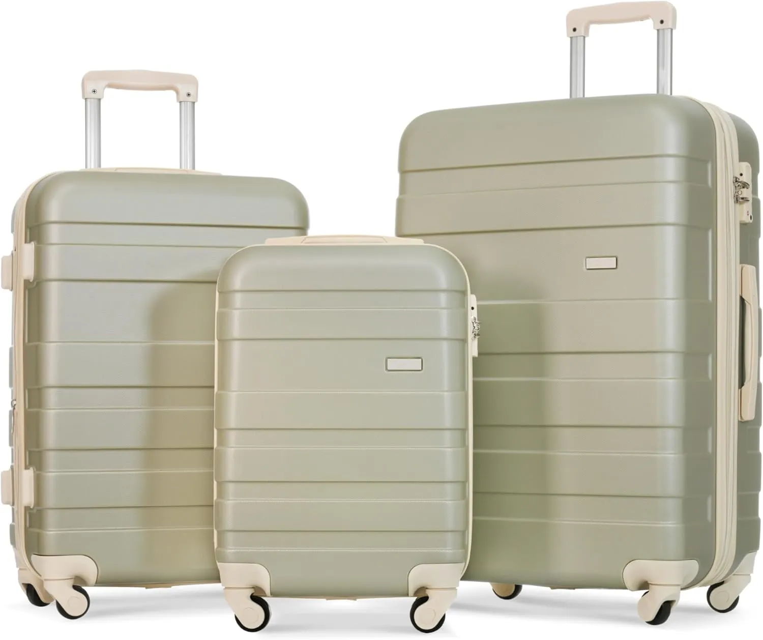 3-Piece ABS Hardshell Luggage Set, 20/24/28 inch Hard Sided Luggage with Spinner Wheels,TSA Lock Expandable Suitcases for Travel Woman Men (Golden Green and Beige)
