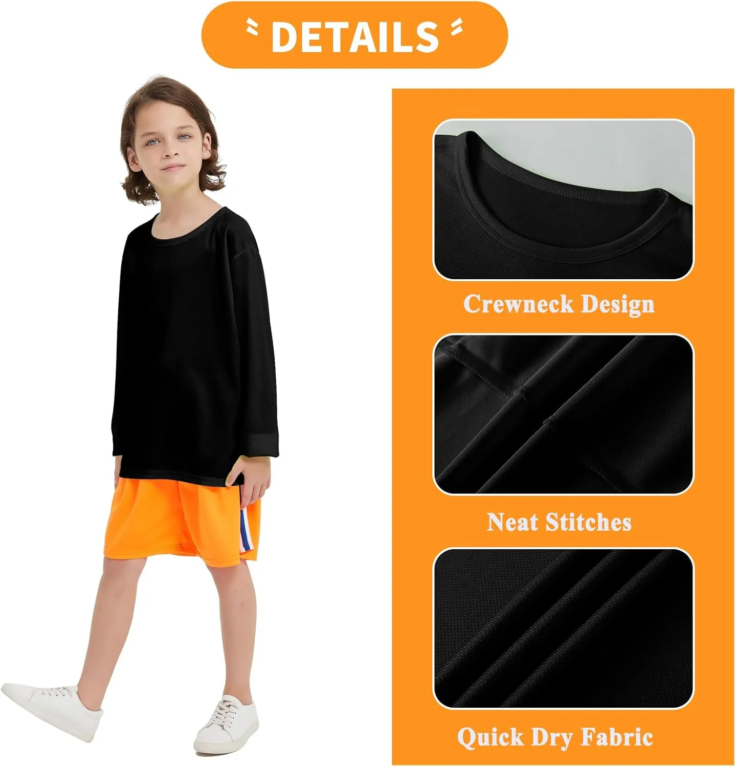 4 Pack Boys Youth Kids Mesh Athletic Quick Dry T Shirts Long Sleeve Moisture Wicking Tee Shirts Active Tops (Age 4-18)