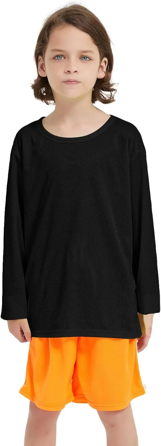 4 Pack Boys Youth Kids Mesh Athletic Quick Dry T Shirts Long Sleeve Moisture Wicking Tee Shirts Active Tops (Age 4-18)