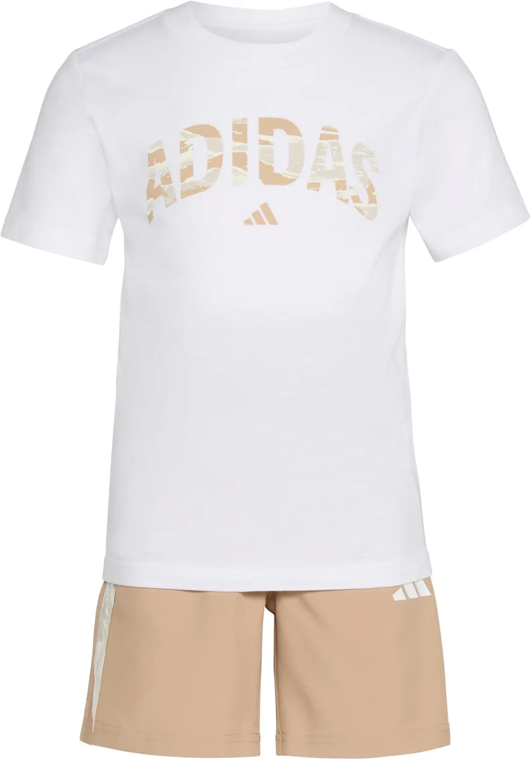 adidas Boys Short Sleeve Cotton Tee Shirt and Camo 3-stripe Woven Short Set