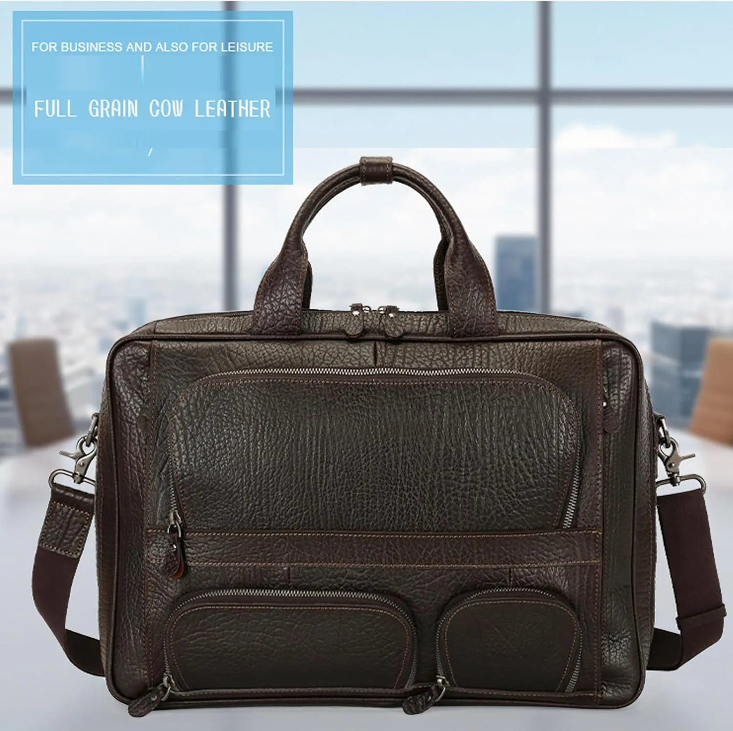 Adjustable Shoulder Strap Crossbody bag Men's Genuine Leather Briefcase, for Business, Travel, and Office Use Briefcase
