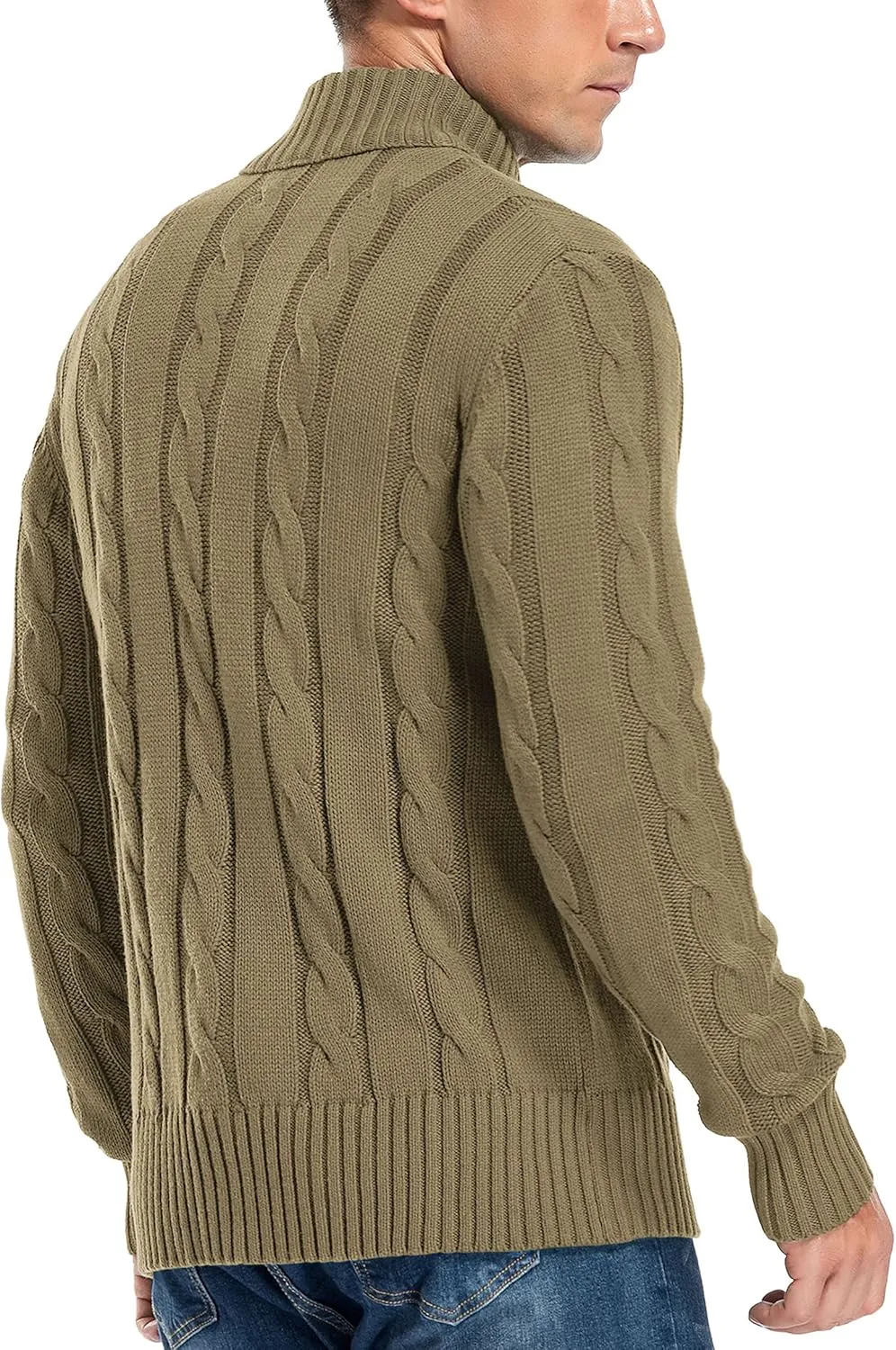 Aimeilgot Mens Fashion Casual Slim Fit Button Down Cable Knitted Stand Collar Cardigan Sweater