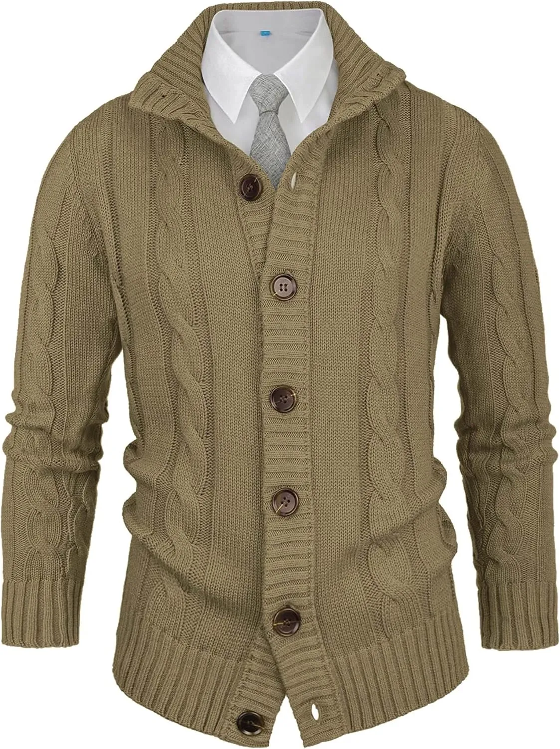 Aimeilgot Mens Fashion Casual Slim Fit Button Down Cable Knitted Stand Collar Cardigan Sweater