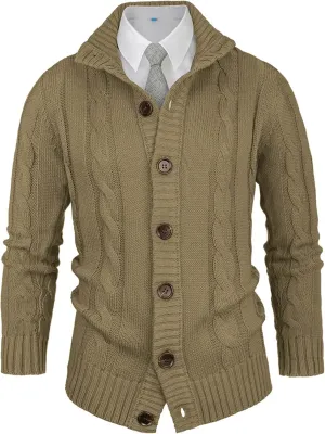 Aimeilgot Mens Fashion Casual Slim Fit Button Down Cable Knitted Stand Collar Cardigan Sweater