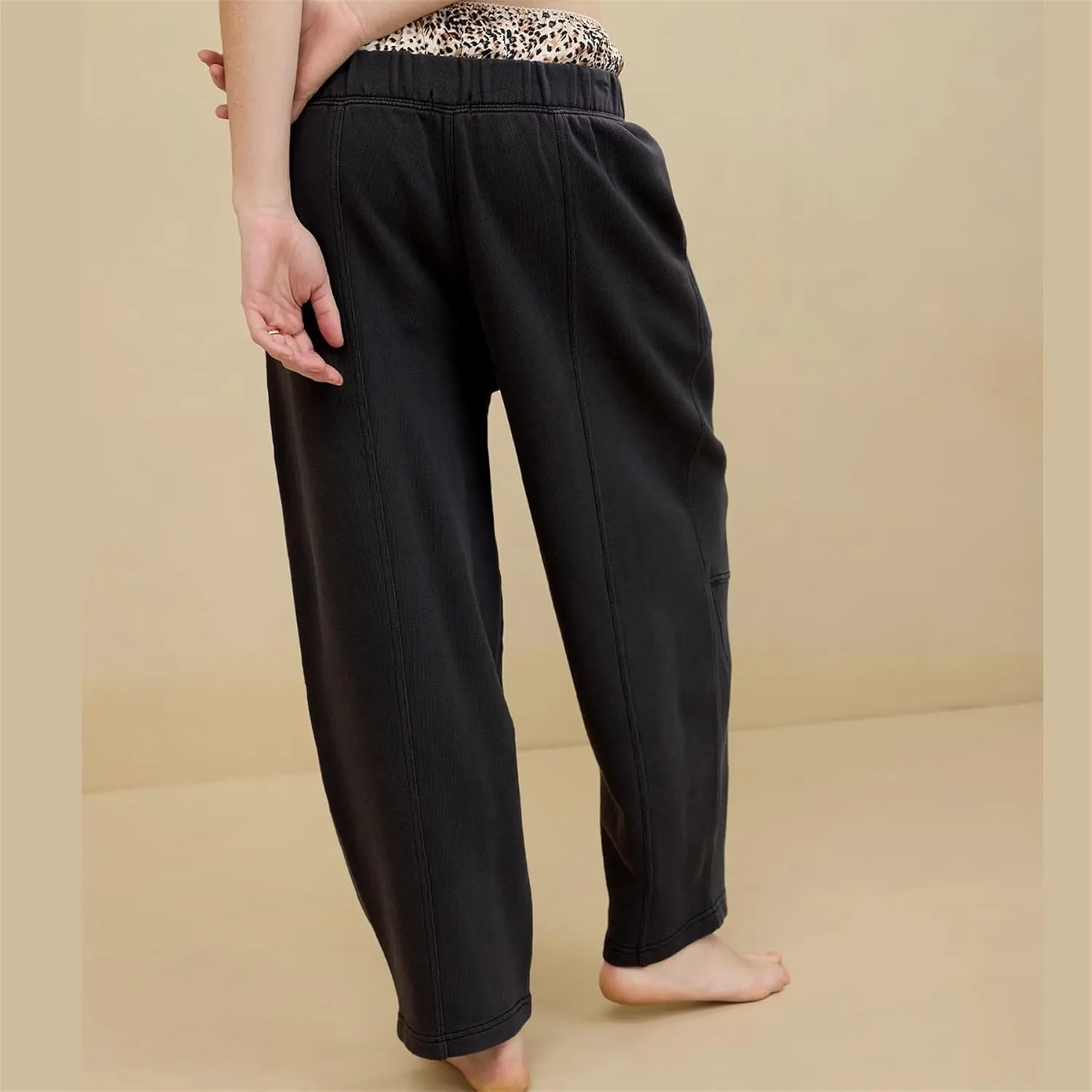 Ainangua Womens Baggy Barrel Wide Leg Sweatpants Casual Mid Rise Elastic Waisted Palazzo Harem Pants with Pockets