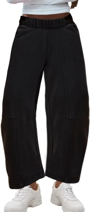Ainangua Womens Baggy Barrel Wide Leg Sweatpants Casual Mid Rise Elastic Waisted Palazzo Harem Pants with Pockets