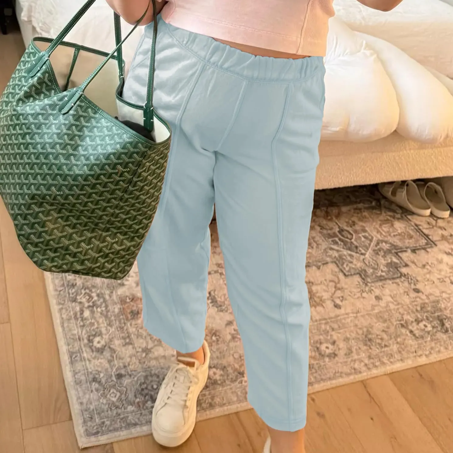 Ainangua Womens Baggy Barrel Wide Leg Sweatpants Casual Mid Rise Elastic Waisted Palazzo Harem Pants with Pockets