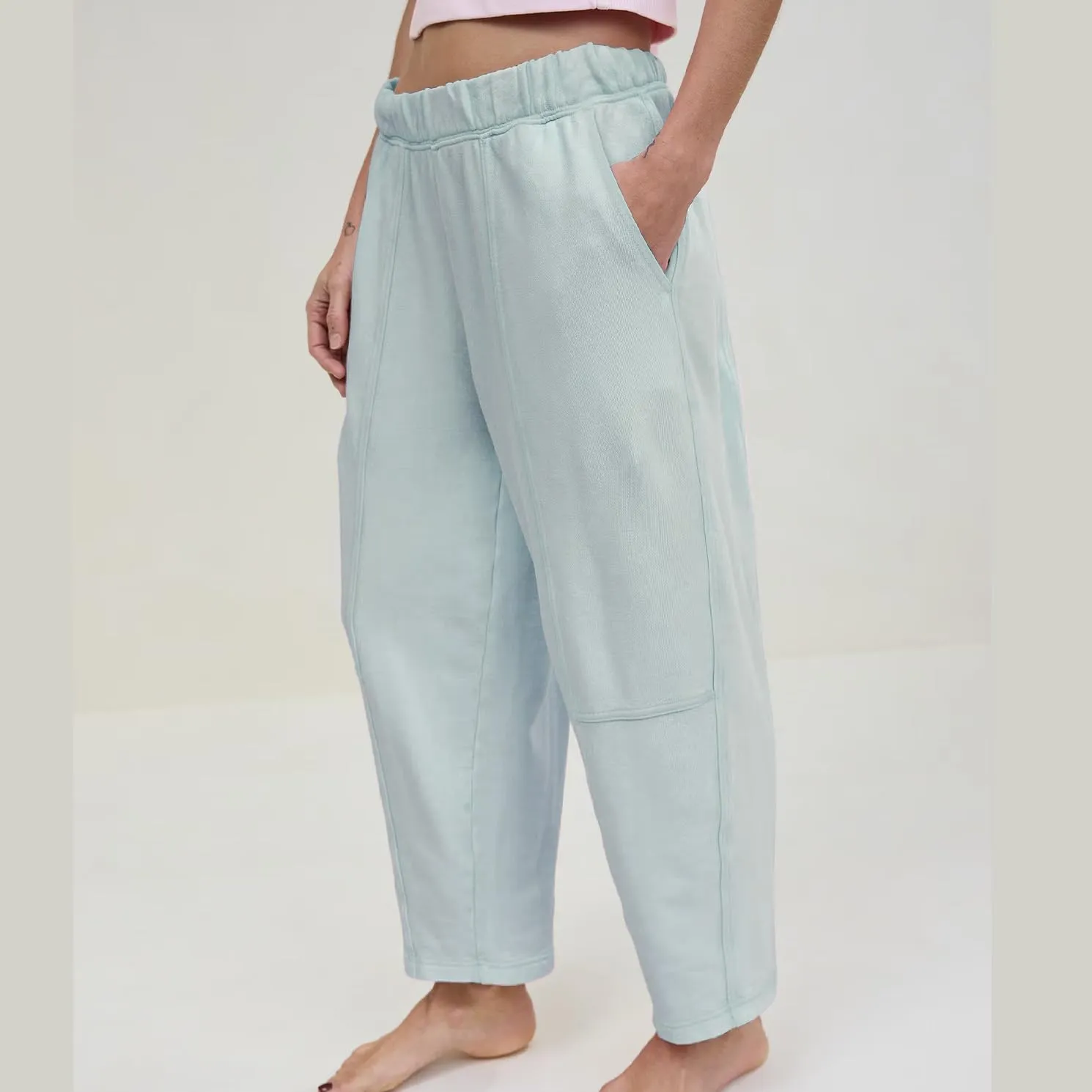 Ainangua Womens Baggy Barrel Wide Leg Sweatpants Casual Mid Rise Elastic Waisted Palazzo Harem Pants with Pockets