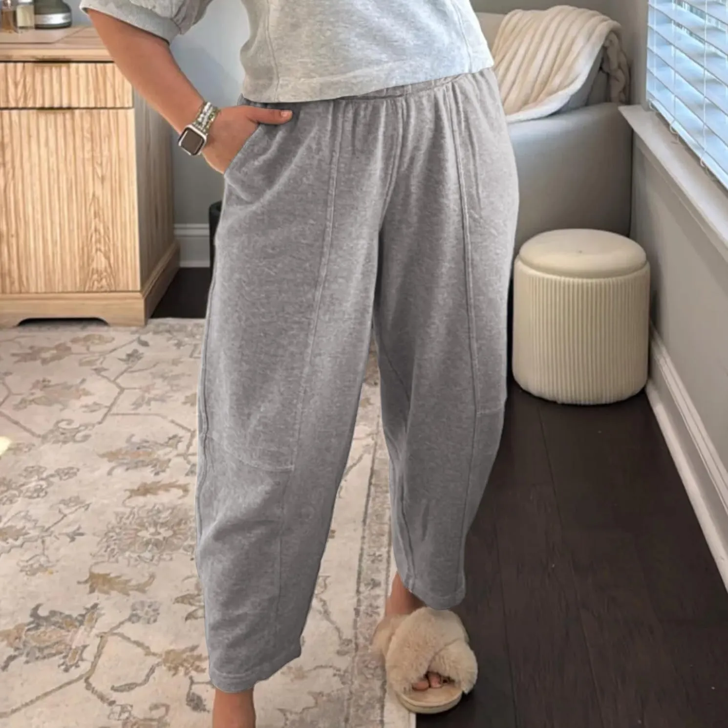 Ainangua Womens Baggy Barrel Wide Leg Sweatpants Casual Mid Rise Elastic Waisted Palazzo Harem Pants with Pockets