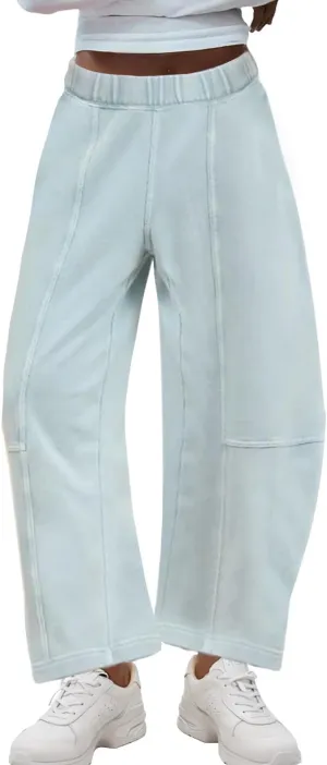 Ainangua Womens Baggy Barrel Wide Leg Sweatpants Casual Mid Rise Elastic Waisted Palazzo Harem Pants with Pockets