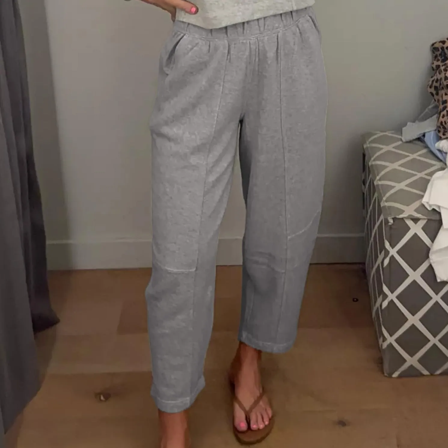 Ainangua Womens Baggy Barrel Wide Leg Sweatpants Casual Mid Rise Elastic Waisted Palazzo Harem Pants with Pockets