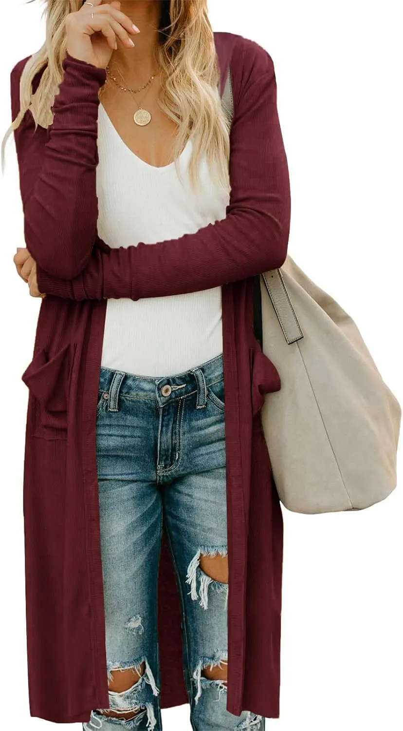 Alaster Queen Women's Hooded Long Cardigans Open Front Long Sleeve Lightweight Cardigan for Women with Pockets