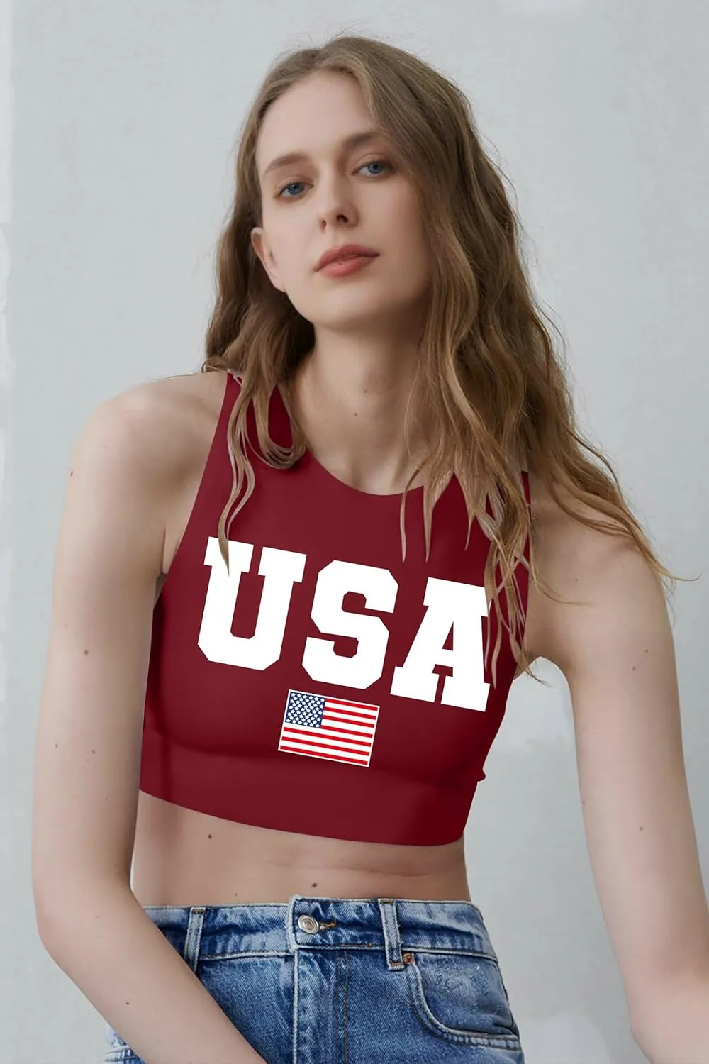 American Flag Crop Tank Tops Women: Patriotic Shirts USA Flag T-Shirt 4th of July Sleeveless Tee Tops