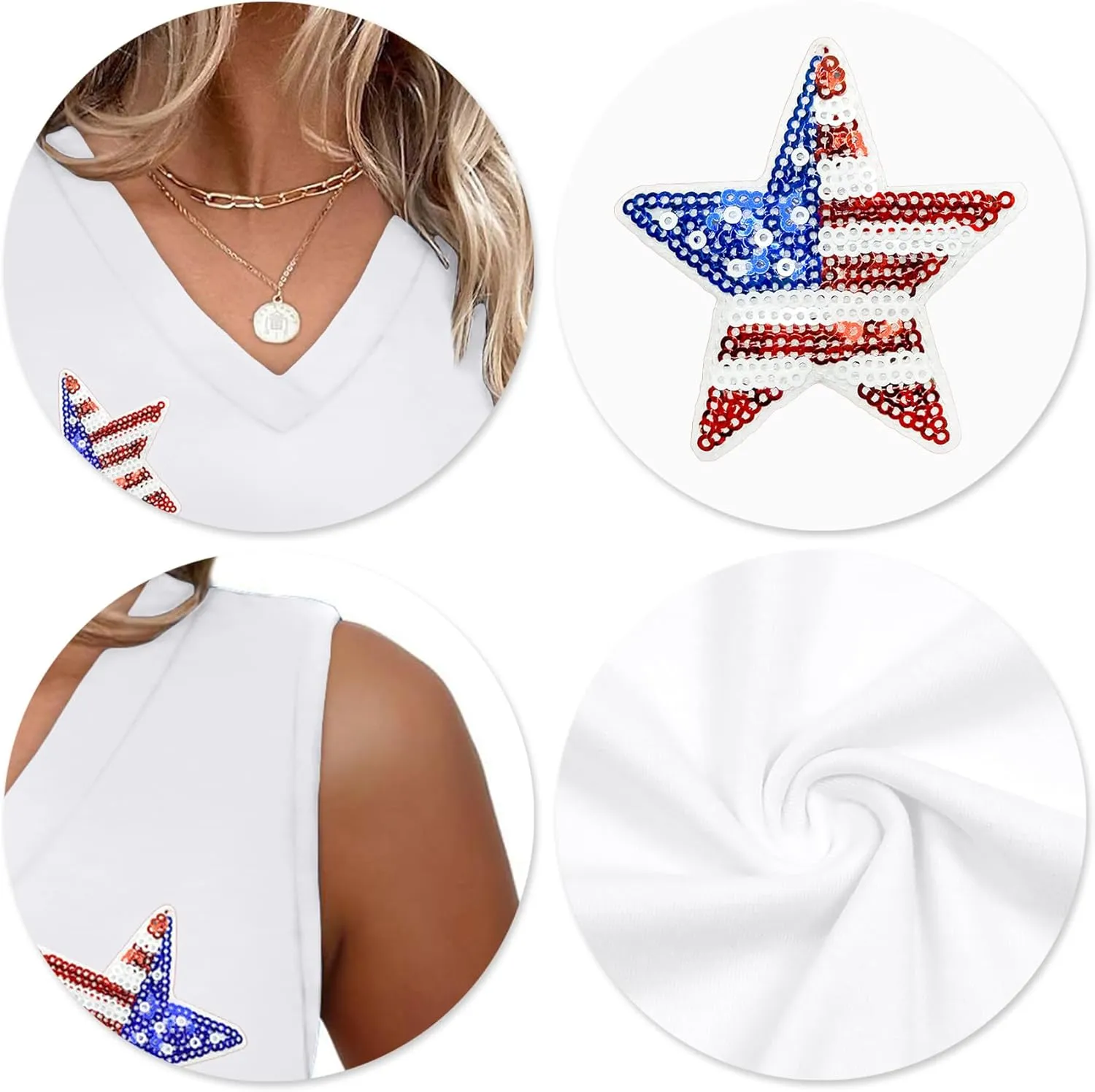 American Flag Tank Tops Women V Neck Patriotic Star Striped Shirt 4th of July Sequin Vest USA Girls Tee