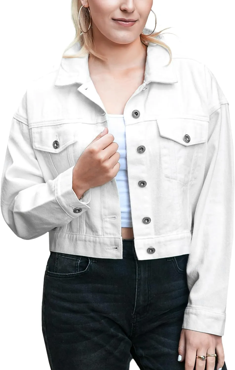 Anna-Kaci Women's Classic Long Sleeve Button Down Crop Denim Jean Jackets with Pockets