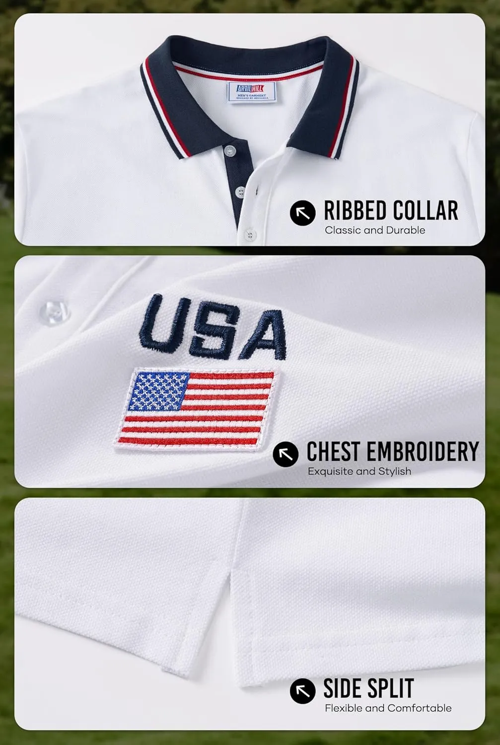 Arvilhill Men's American Flag Polo Shirts Patriotic Golf Polos 1776 Cotton Pique Tee Tops (S-3XL)