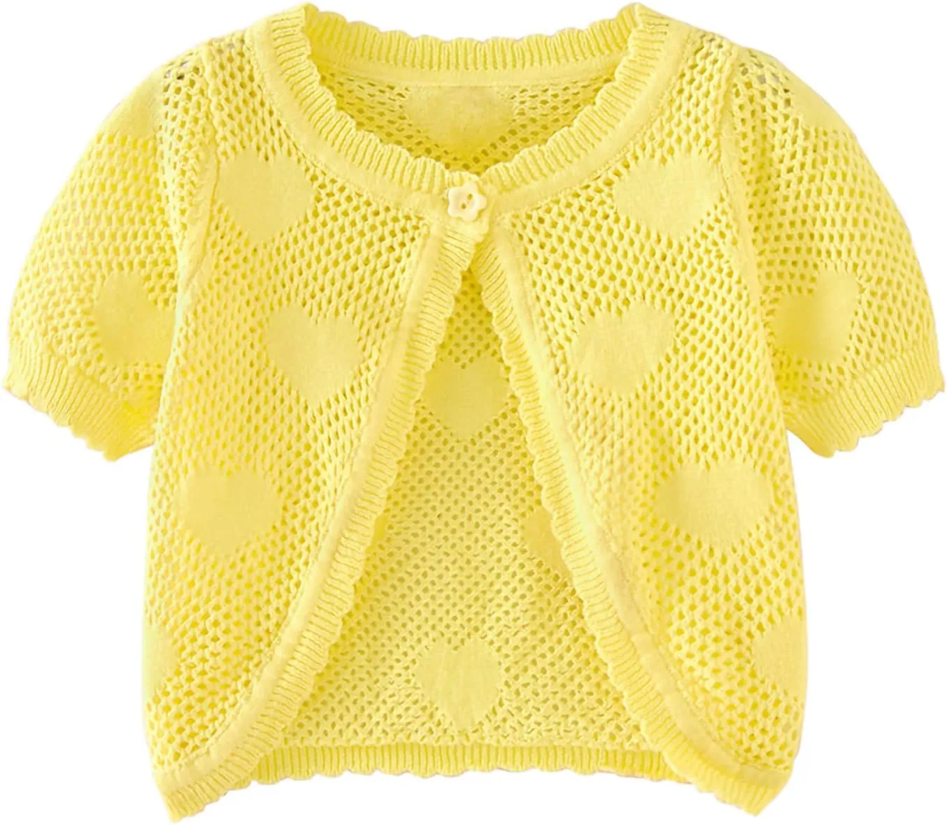 ASHER FASHION Girls Bolero Cardigan Short Sleeve Kids Cute Heart Knitted Hollow Shrug Sweaters Dress Cover Up Crop Tops