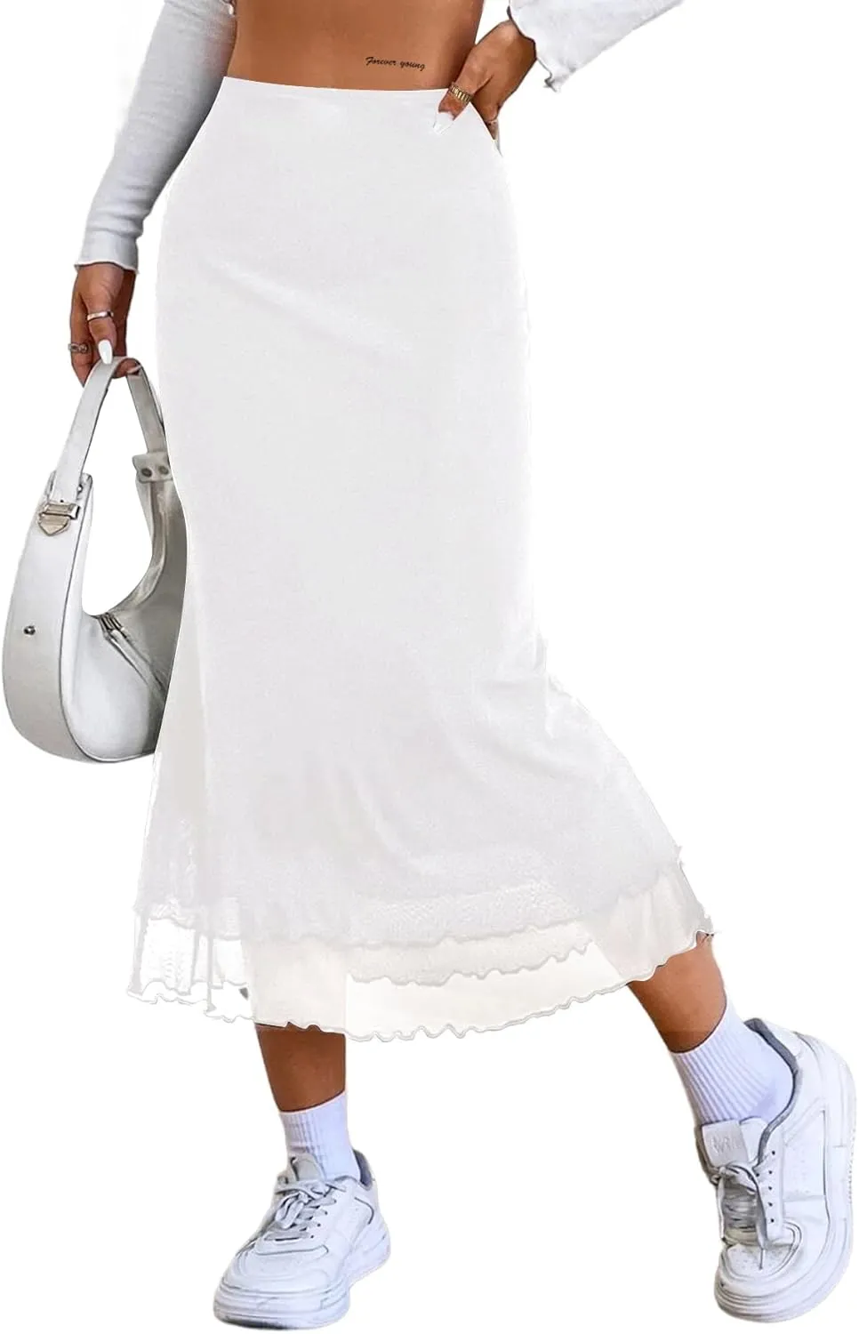 Avanova Women Mesh High Waist Midi Skirt Fishtail Bodycon Long Skirt