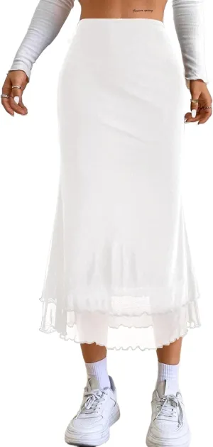 Avanova Women Mesh High Waist Midi Skirt Fishtail Bodycon Long Skirt