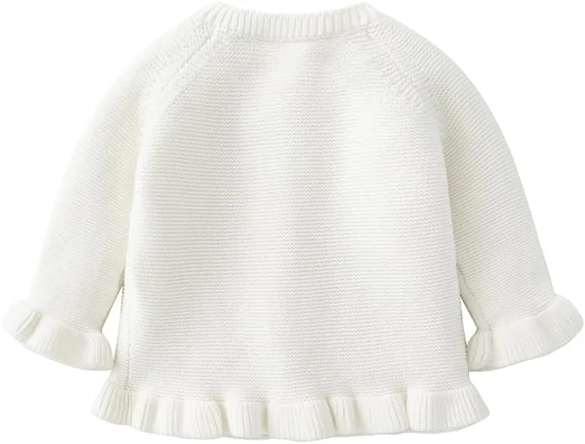Baby Girls Knitted Cardigan Sweater Crewneck Knit Crochet Button Closure Cardigan Tops Coat Outwear for Toddler