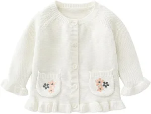 Baby Girls Knitted Cardigan Sweater Crewneck Knit Crochet Button Closure Cardigan Tops Coat Outwear for Toddler