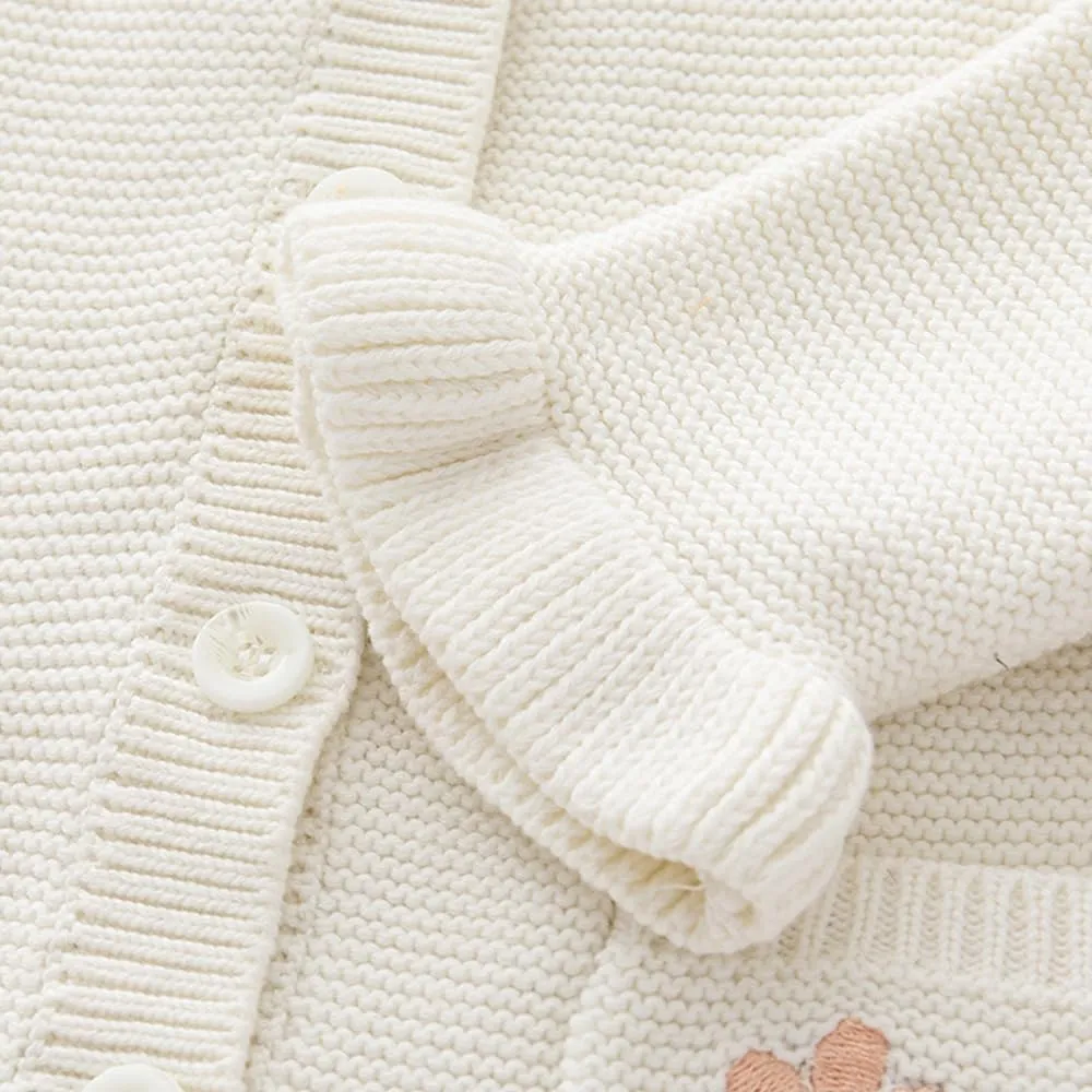 Baby Girls Knitted Cardigan Sweater Crewneck Knit Crochet Button Closure Cardigan Tops Coat Outwear for Toddler
