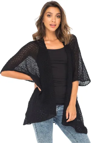 Back From Bali Womens Long Shrug Cotton Cardigan Sweater, Open Front Short Sleeve for Dresses, Pants