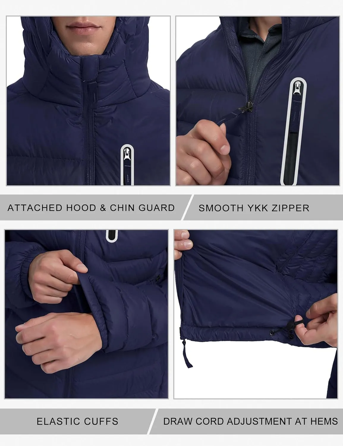 Bakery Men's Down Jacket Hooded Packable Down Puffer Jacket Lightweight Water-Resistant Insulated Down Jacket