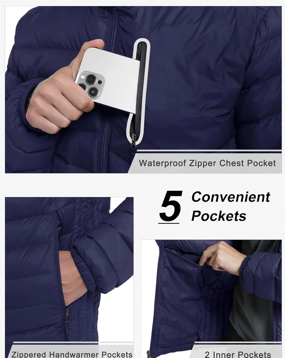 Bakery Men's Down Jacket Hooded Packable Down Puffer Jacket Lightweight Water-Resistant Insulated Down Jacket