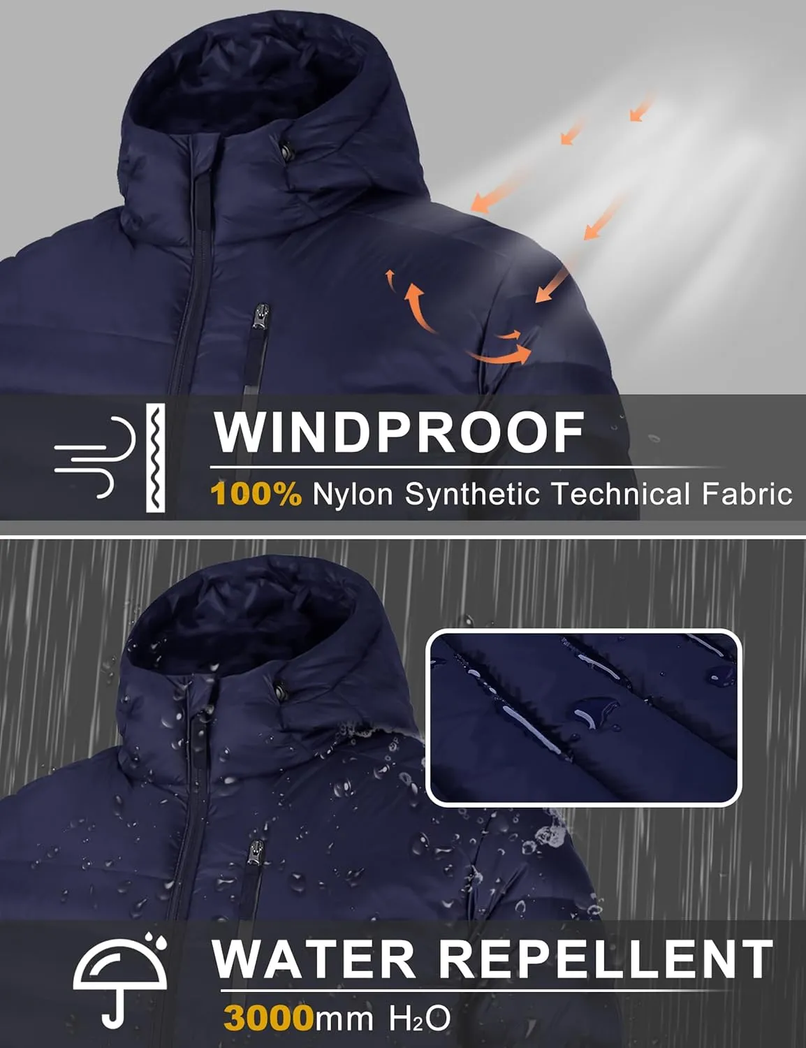 Bakery Men's Down Jacket Hooded Packable Down Puffer Jacket Lightweight Water-Resistant Insulated Down Jacket