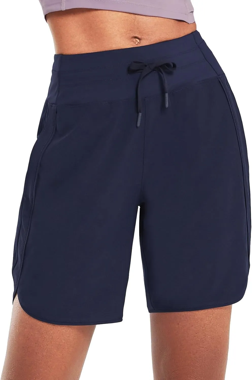 baleaf Women's 7" Athletic Long Running Shorts Workout Gym Quick Dry Hiking Shorts High Waisted Zipper Pocket