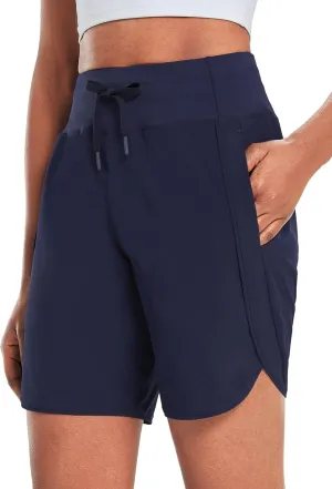 baleaf Women's 7" Athletic Long Running Shorts Workout Gym Quick Dry Hiking Shorts High Waisted Zipper Pocket
