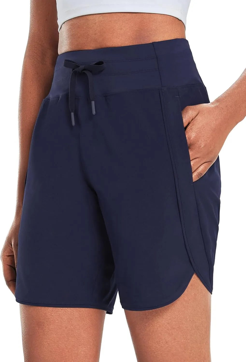 baleaf Women's 7" Athletic Long Running Shorts Workout Gym Quick Dry Hiking Shorts High Waisted Zipper Pocket