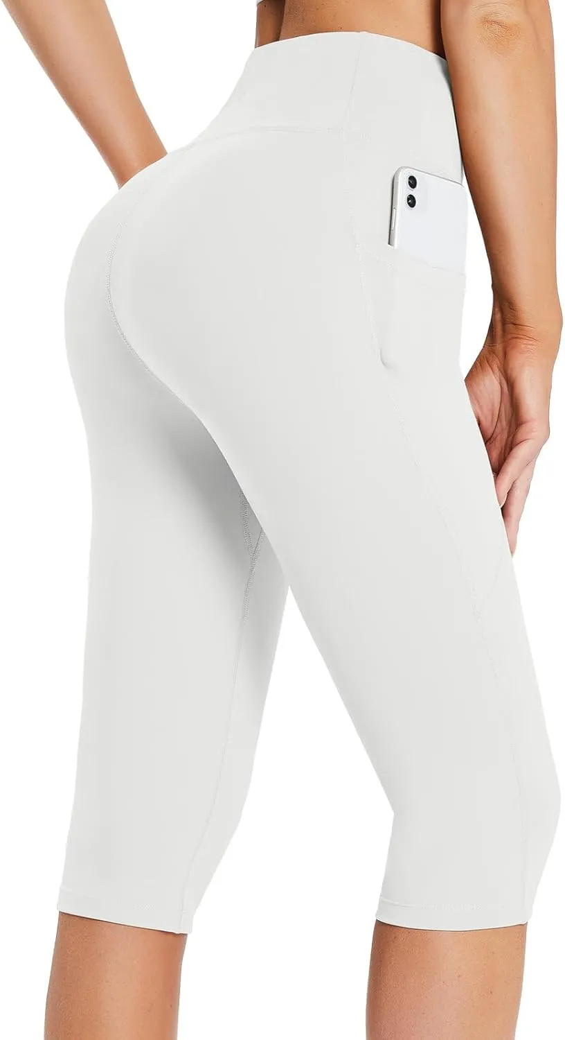 baleaf Women's Capri Leggings with Pockets High Waisted Knee Length Capris Stretch for Casual Yoga Pants Workout Exercise