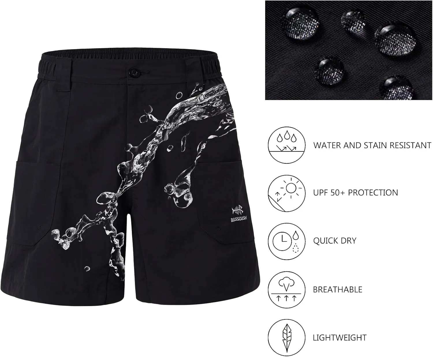 BASSDASH Men's 6" Fishing Shorts UPF 50  Water Resistant Quick Dry Hiking Cargo Shorts with Multi Pocket