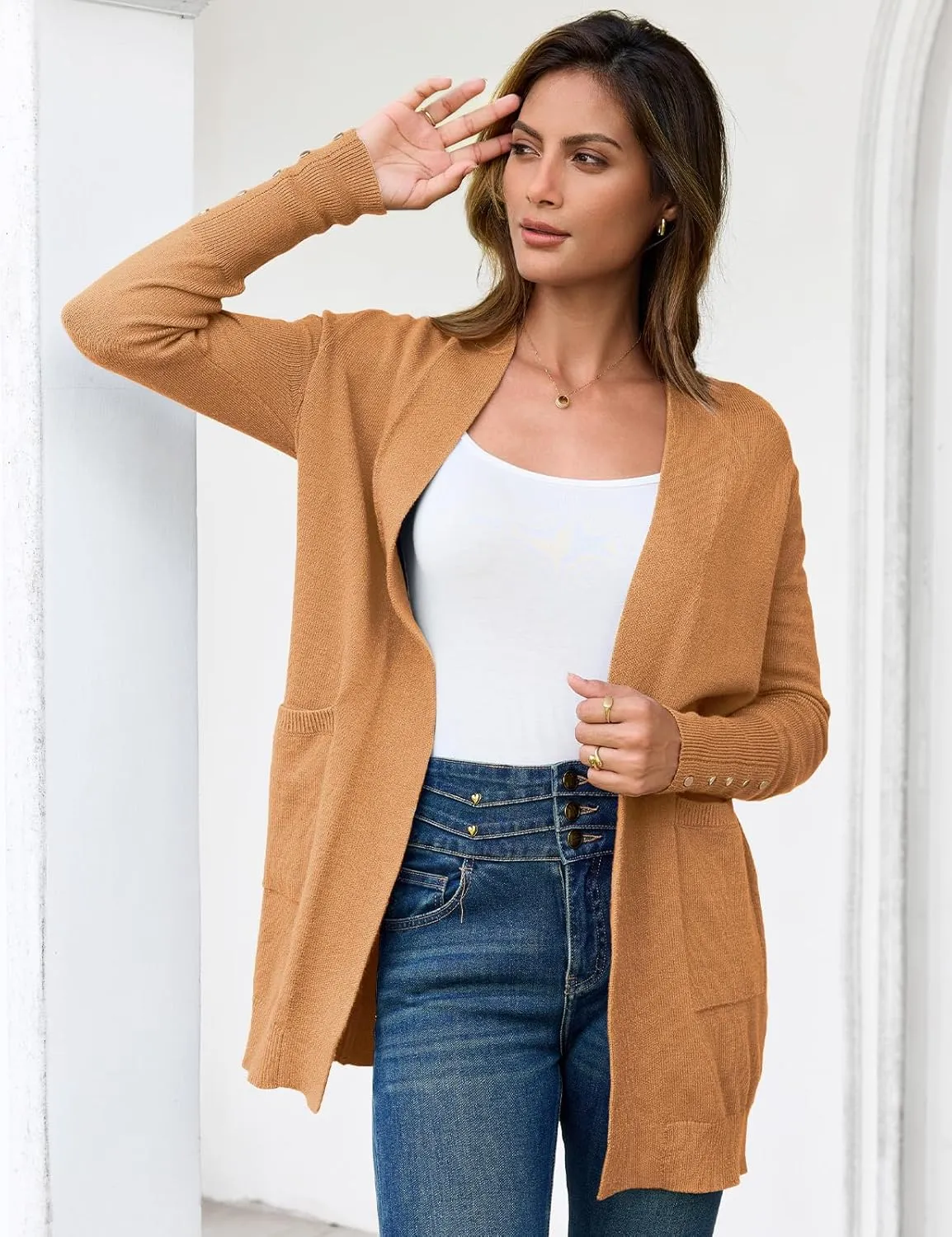 BB&KK Women's Cardigan Sweaters Button Cuff Long Sleeve Knit Open Front Jacket Casual Fall Coat with Pockets