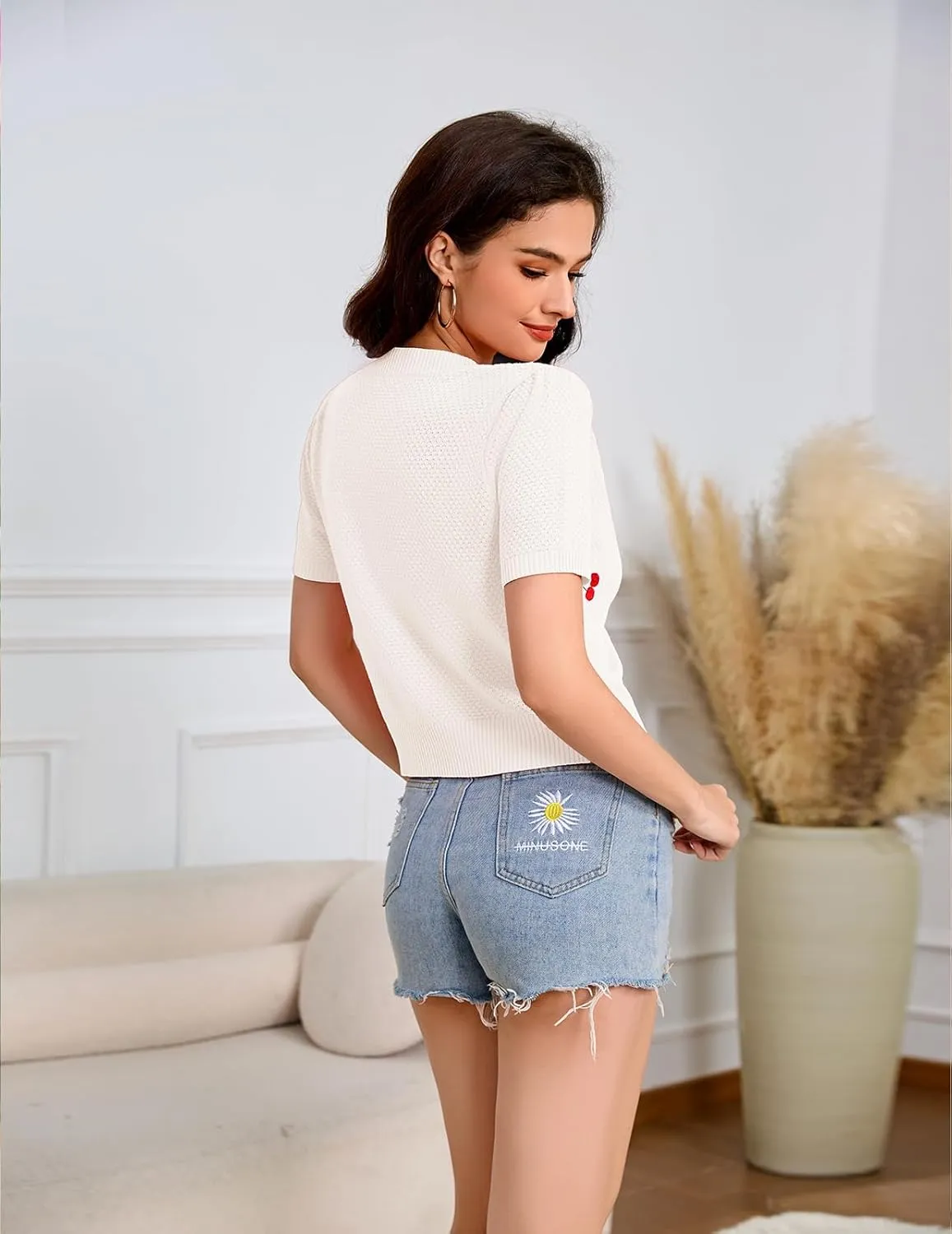 Bbonlinedress Women's Summer Cardigan Sweater Cropped Short Sleeve Button Down Knit Bolero Shrugs