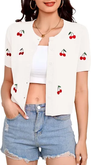 Bbonlinedress Women's Summer Cardigan Sweater Cropped Short Sleeve Button Down Knit Bolero Shrugs
