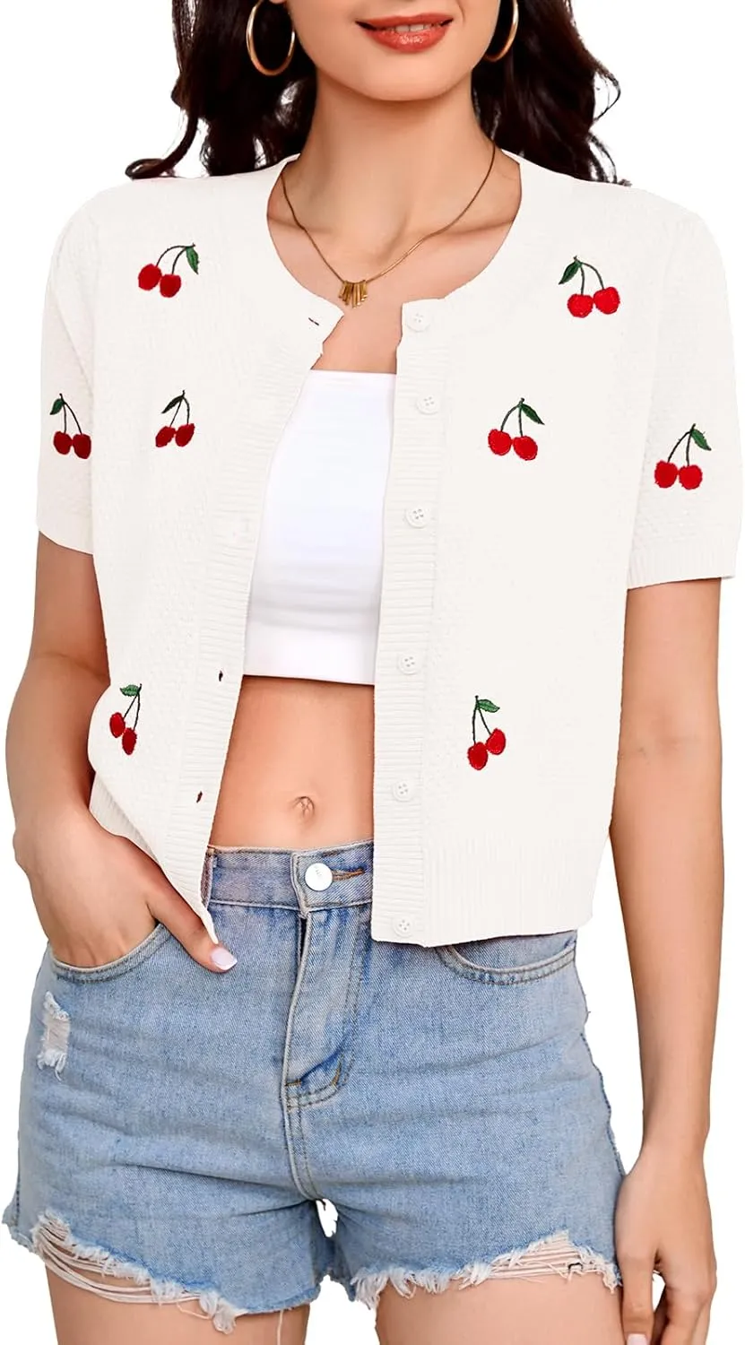Bbonlinedress Women's Summer Cardigan Sweater Cropped Short Sleeve Button Down Knit Bolero Shrugs
