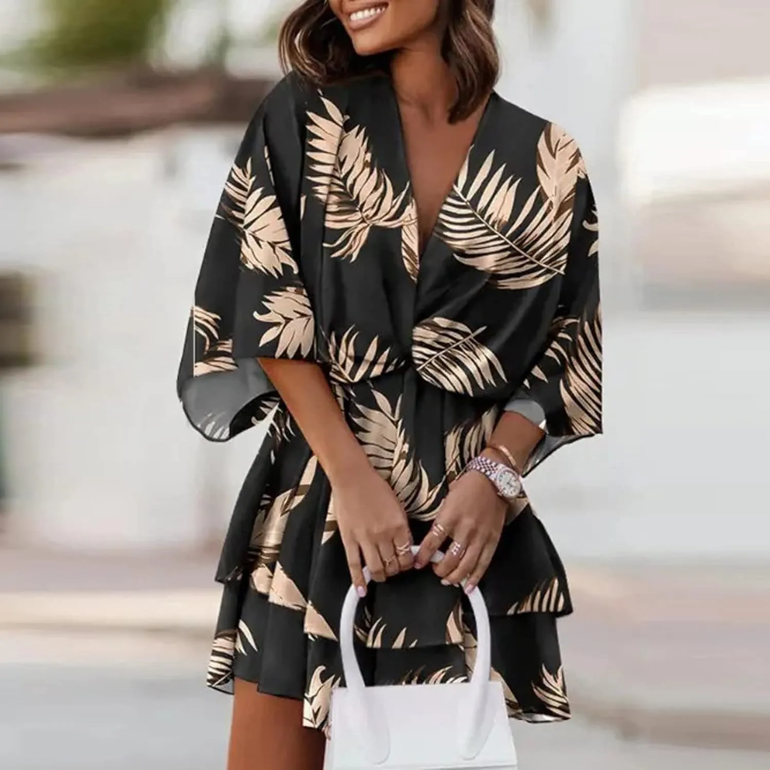 Beach Dresses for Women,2023 Summer Casual Trendy Loose Batwing Sleeve Mini Dress,Floral Flowy Hem Boho Dress