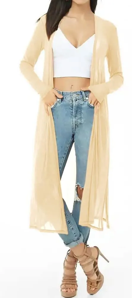 BelleLovin Womens Sexy Sheer Long Sleeve Cardigan See Through Mesh Cover Up