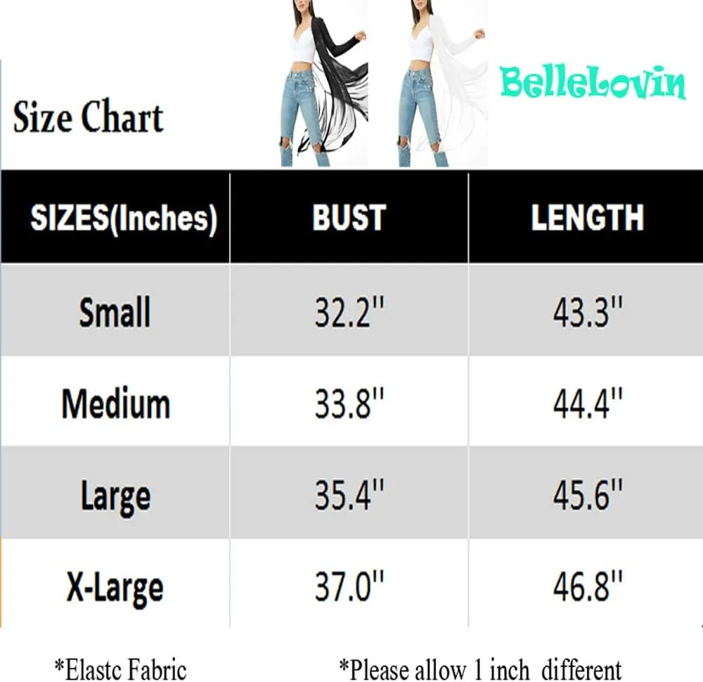 BelleLovin Womens Sexy Sheer Long Sleeve Cardigan See Through Mesh Cover Up