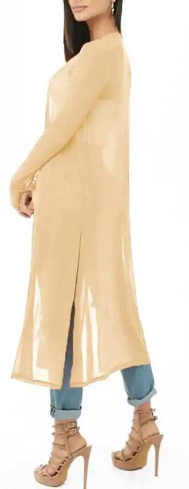 BelleLovin Womens Sexy Sheer Long Sleeve Cardigan See Through Mesh Cover Up