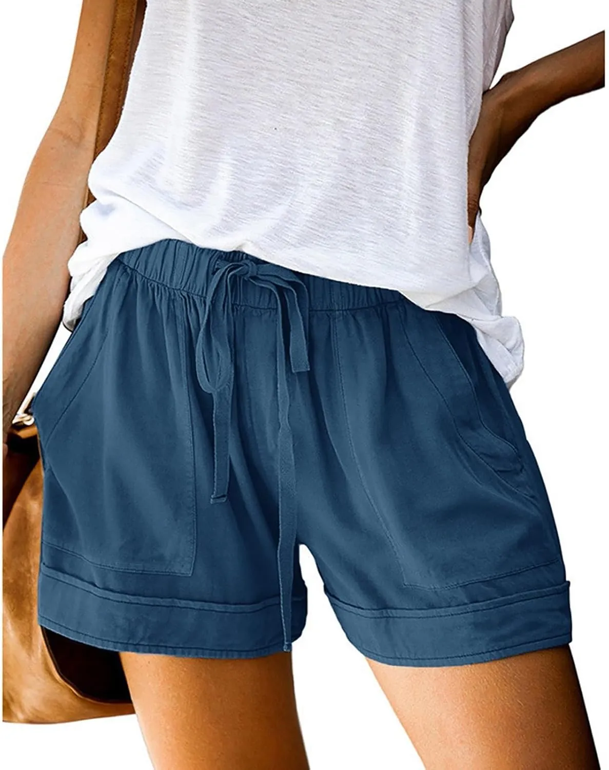 Bermuda Shorts for Women Loose High Waisted Short Pants Wide Leg Linen Knee Length Summer Casual Long Pockets