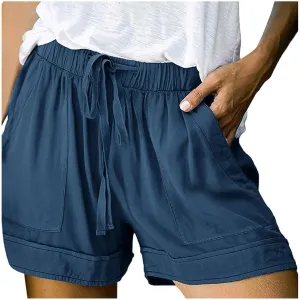 Bermuda Shorts for Women Loose High Waisted Short Pants Wide Leg Linen Knee Length Summer Casual Long Pockets
