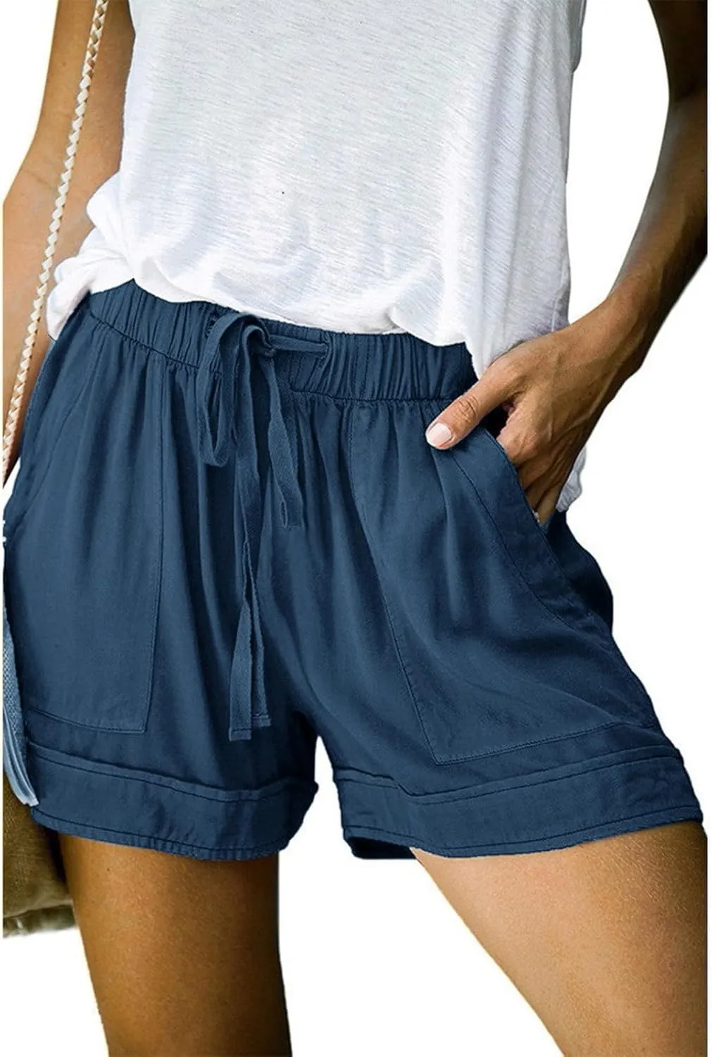 Bermuda Shorts for Women Loose High Waisted Short Pants Wide Leg Linen Knee Length Summer Casual Long Pockets