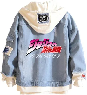 Bizarre Adventure Cosplay Costume Anime Jonathan Joestar Cosplay Jean Jacket Casual Ripped Novelty Coat for Unisex