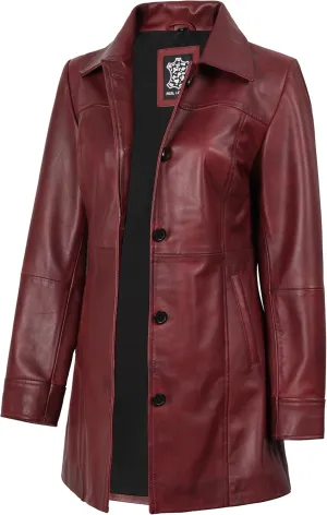 Blingsoul Womens Leather Jacket - Vintage Style Long Leather Jacket Women