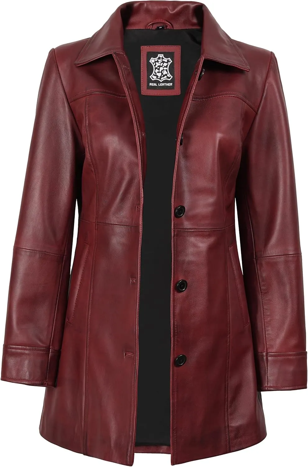 Blingsoul Womens Leather Jacket - Vintage Style Long Leather Jacket Women